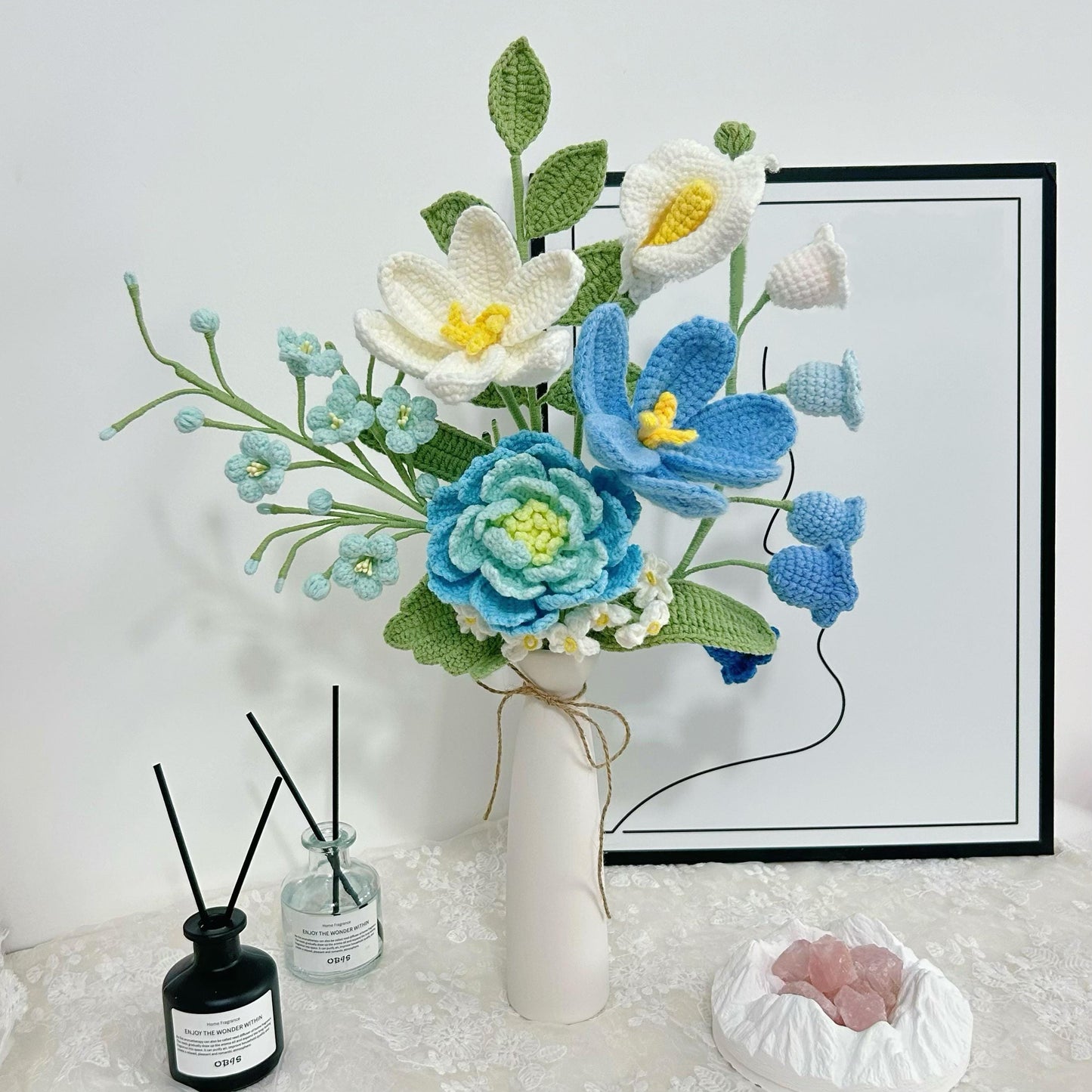 Crochet Lily Flowers Bouquet,Peony,Rose,Tulip,Daisy Flowers,Birthday,Anniversary,Housewarming Gifts for Best Friend,Girlfriend,Wife,Mom
