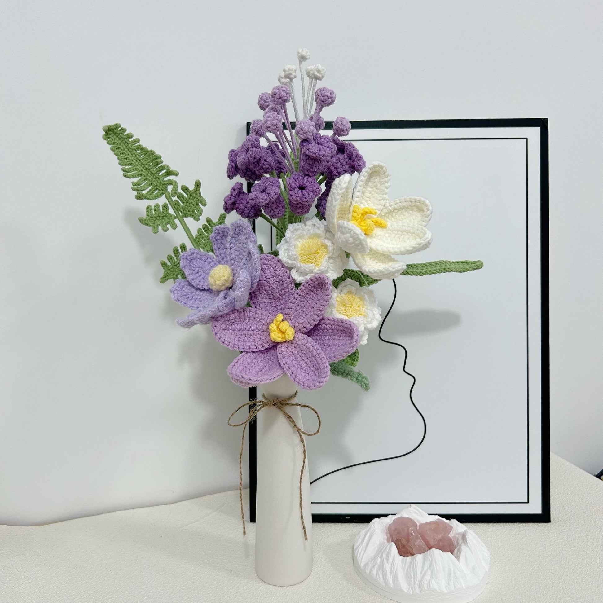 Crochet Lily Flowers Bouquet,Peony,Rose,Tulip,Daisy Flowers,Birthday,Anniversary,Housewarming Gifts for Best Friend,Girlfriend,Wife,Mom