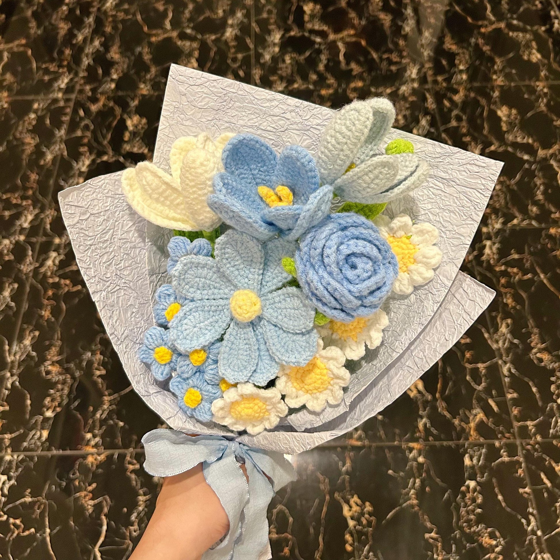 Crochet Flowers Bouquet,Handmade Rose,Tuilp Flower,Blue,Purple,Orange, Birthday,Wedding,Anniversary,Gift,Gift For Girlfriend,Teacher,Student