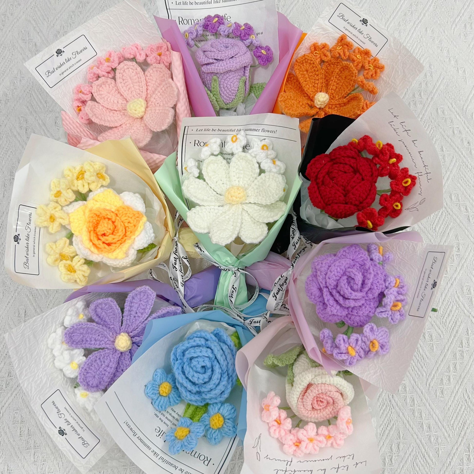 Crochet Rose Flowers Bouquet,Handmade Finished Bouquet,Wedding Bridesmaids Bouquet,Birthday,Anniversary gifts For Girlfriend,Grandparents