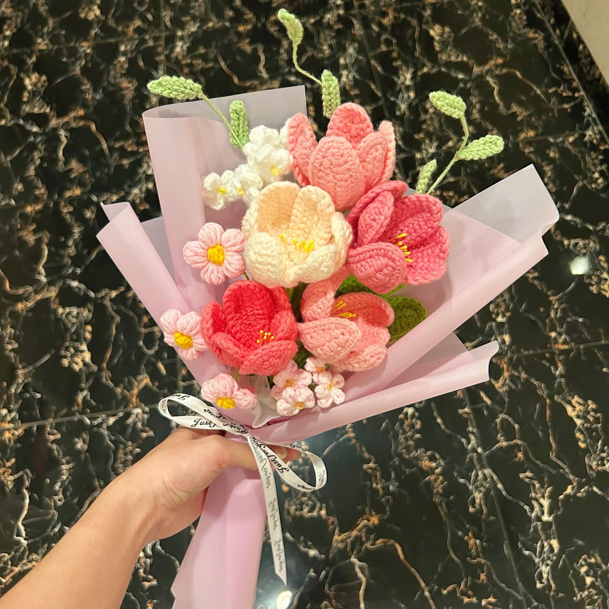 Crochet Peony Flowers Bouquet,Knit Tulip,Lily,Rose,Forget me no Bouquet,Anniversary,Get Well Soon,Birthday,Anniversary Gifts For Girlfriend