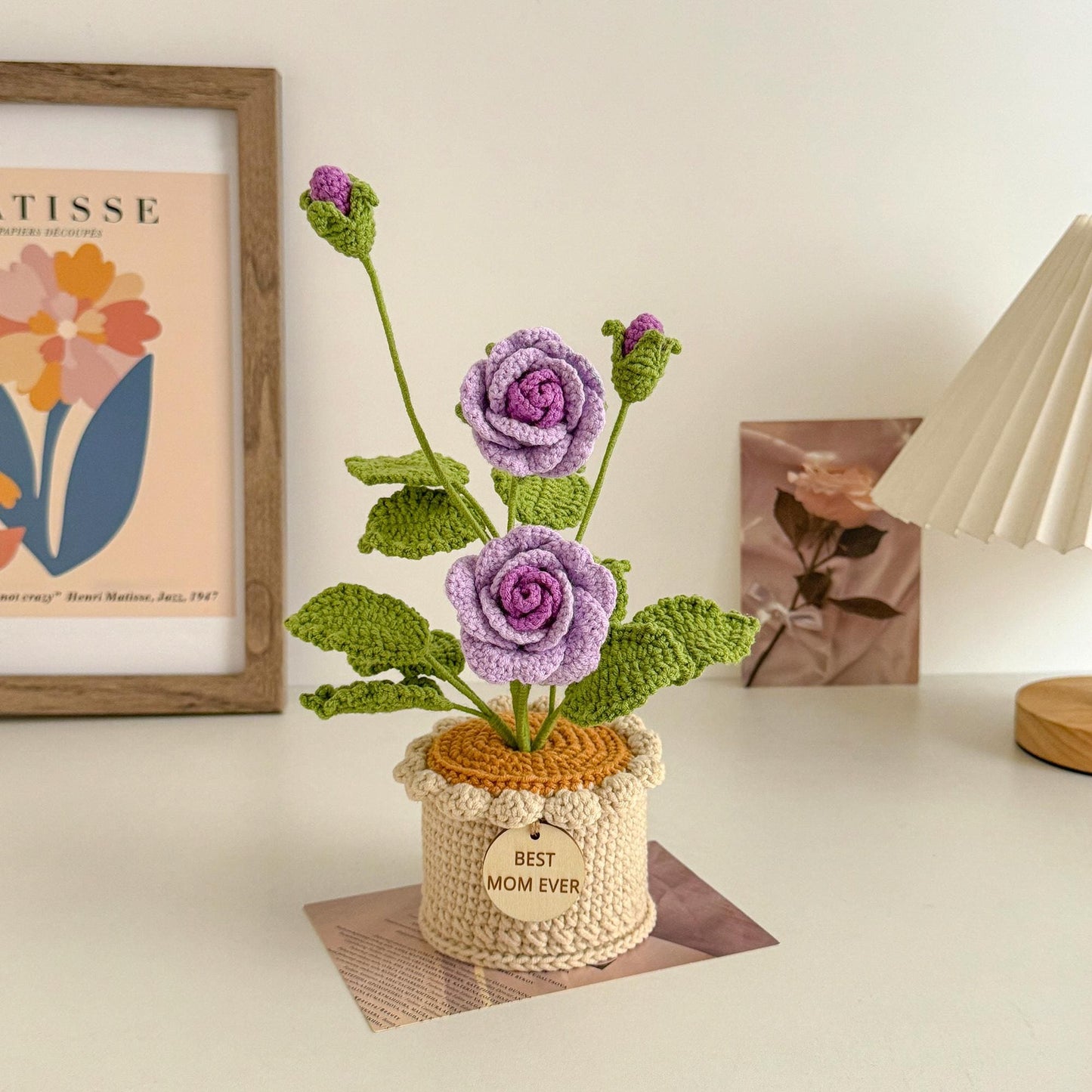 Crochet Rose Potted Plant, Handmade Floral Gift