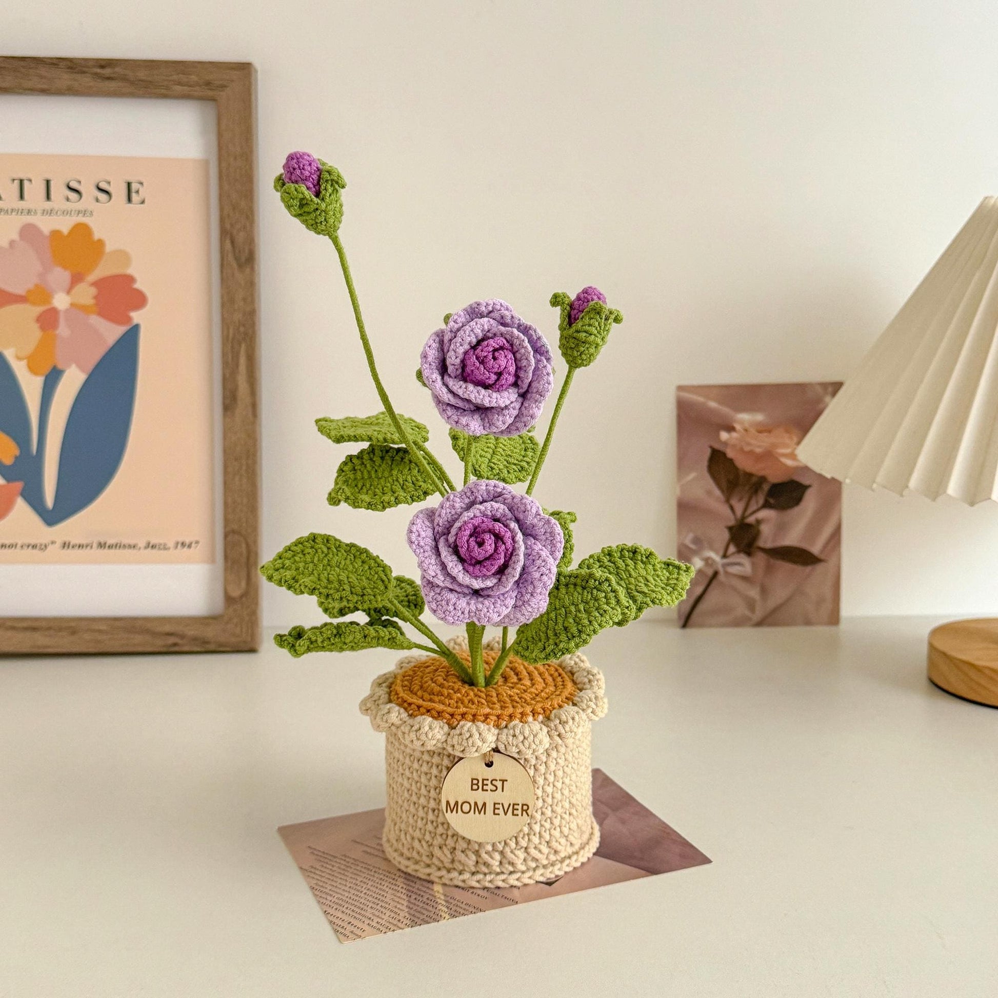 Crochet Rose Potted Plant, Handmade Floral Gift