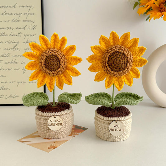 Crochet Sunflower Plant, Sunflower Gifts Decor, Encouragement Daily Positive Affirmations, Birthday Gift, Thank You Gift with Custom Tags