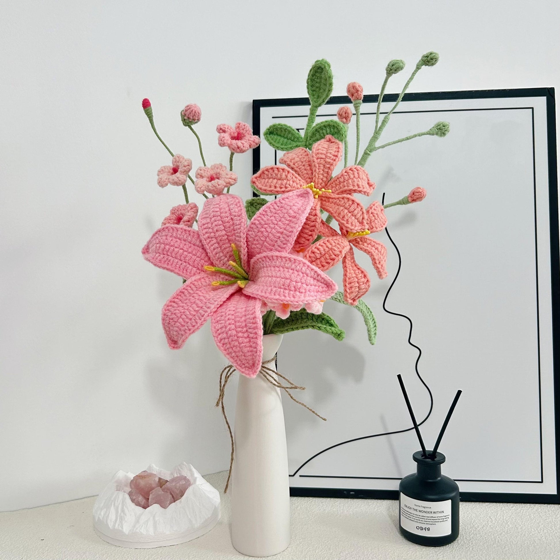 Crochet Lily Flowers Bouquet,Peony,Rose,Tulip,Daisy Flowers,Birthday,Anniversary,Housewarming Gifts for Best Friend,Girlfriend,Wife,Mom