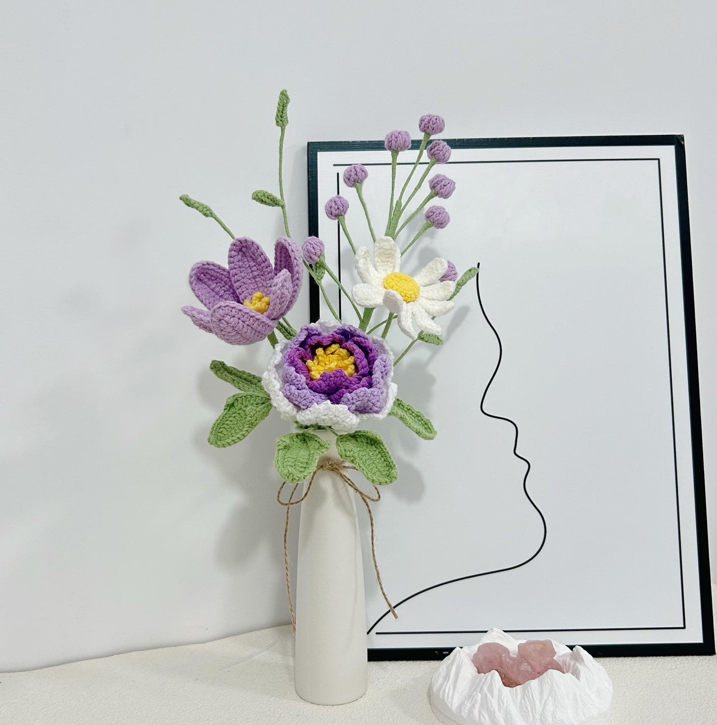 Crochet Lily Flowers Bouquet,Peony,Rose,Tulip,Daisy Flowers,Birthday,Anniversary,Housewarming Gifts for Best Friend,Girlfriend,Wife,Mom