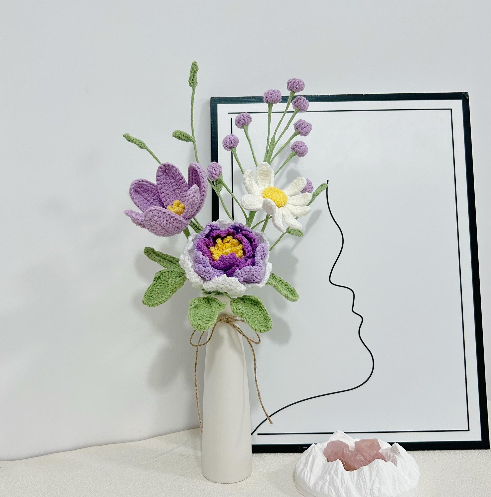 Crochet Lily Flowers Bouquet,Peony,Rose,Tulip,Daisy Flowers,Birthday,Anniversary,Housewarming Gifts for Best Friend,Girlfriend,Wife,Mom