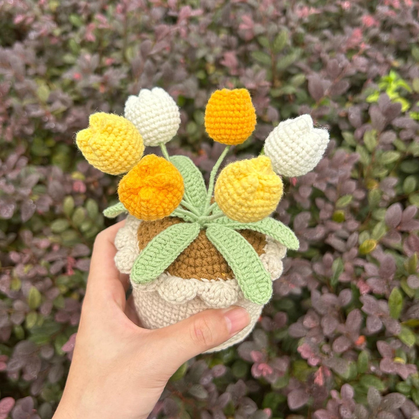 Crochet Tulips In Pot,Home Office Plant,Handmade Crochet Tulip Flower,Unique Home Accent,Potted Plant,Botanical Art,Small Plant Gift For Her