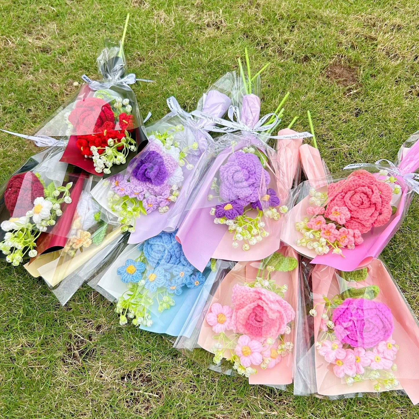 Mother's Day Gifts,Crochet Small Flowers Bouquet,Handmade Pink,Purple,Red,Blue,Orange Rose Flowers,Forever Flower,Gifts for Bridesmaids