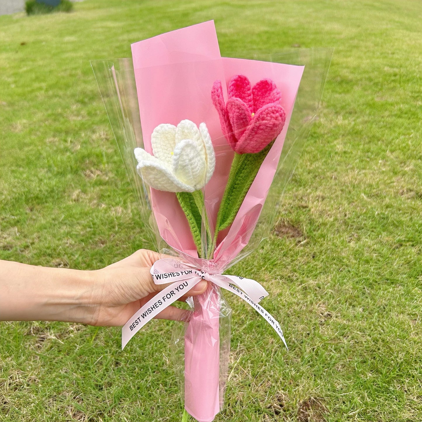 Crochet Tulip Flowers Bouquet,Color Small Handmade Forever Flowers,Bridesmaid,Congratulations,Birthdays,Anniversaries Gifts for Her,Sister