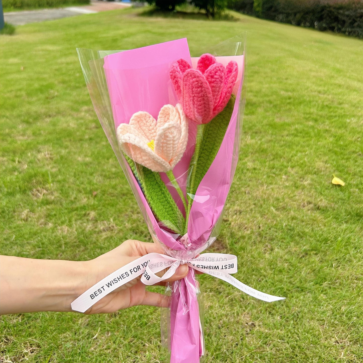 Crochet Tulip Flowers Bouquet,Color Small Handmade Forever Flowers,Bridesmaid,Congratulations,Birthdays,Anniversaries Gifts for Her,Sister