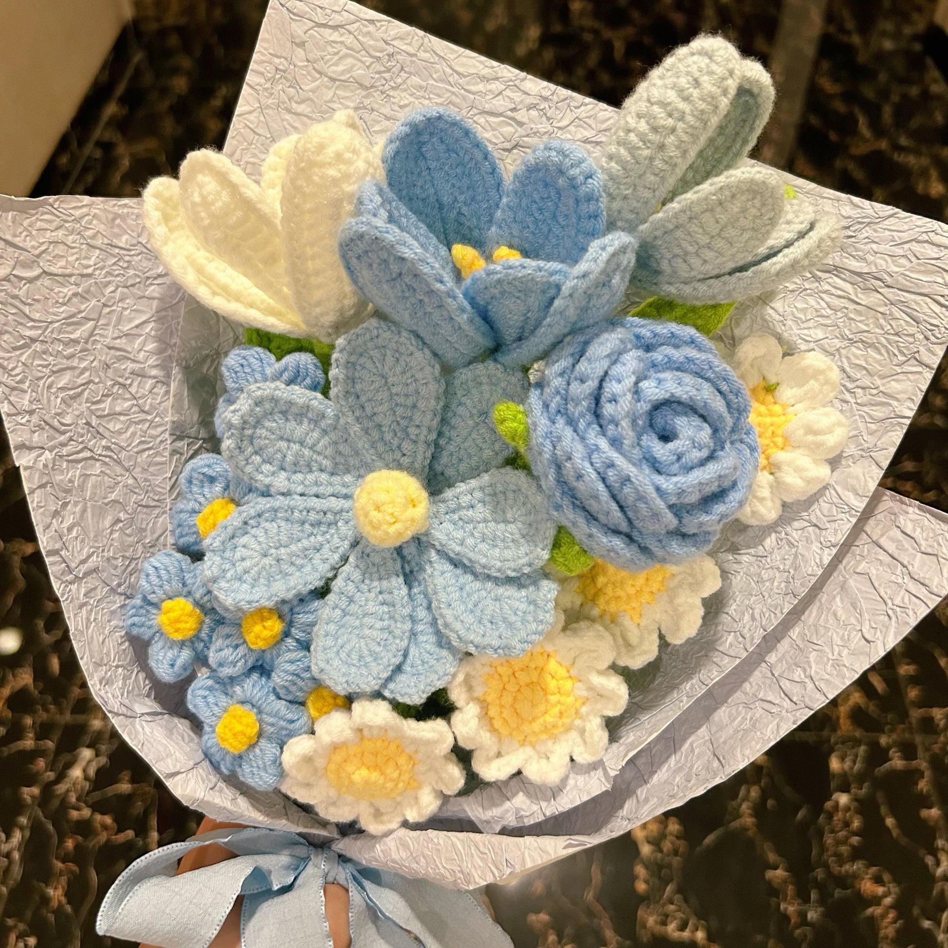 Crochet Flowers Bouquet,Handmade Rose,Tuilp Flower,Blue,Purple,Orange, Birthday,Wedding,Anniversary,Gift,Gift For Girlfriend,Teacher,Student