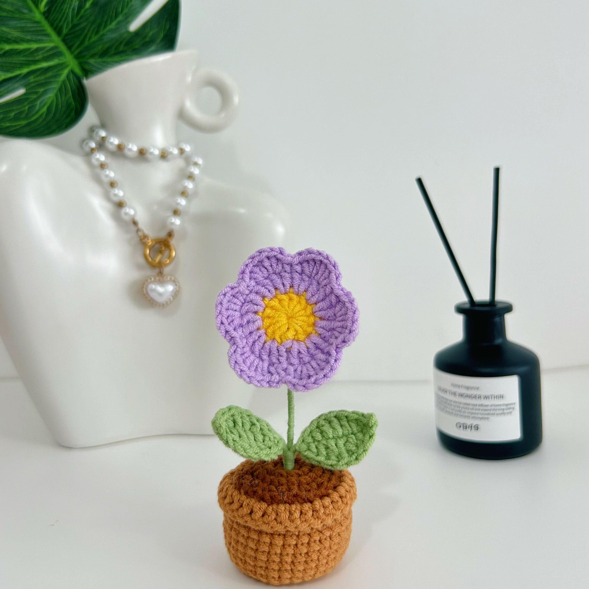 Crochet Flowers in Pot,Mini Potted Plants,Drochet Decorations,Home Table Decor,Birthday,Housewarming,Anniversary,Christmas Gifts for Her