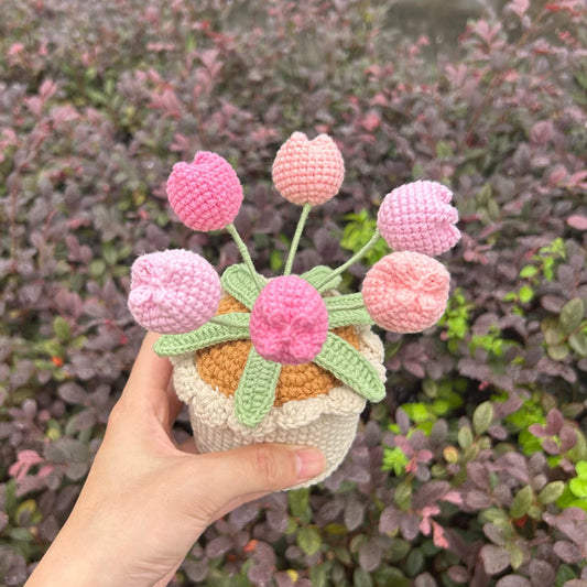 Crochet Tulips In Pot,Home Office Plant,Handmade Crochet Tulip Flower,Unique Home Accent,Potted Plant,Botanical Art,Small Plant Gift For Her