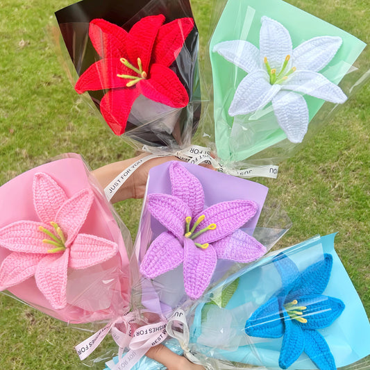 Crochet Lily Flower Bouquet,Pink,Blue,Purple,White,Red Lily Flower,Small Budget Bouquet，Birthday,Anniversary Gift For Friend,Bridesmaids,Mom
