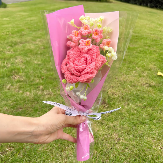 Mother's Day Gifts,Crochet Small Flowers Bouquet,Handmade Pink,Purple,Red,Blue,Orange Rose Flowers,Forever Flower,Gifts for Bridesmaids