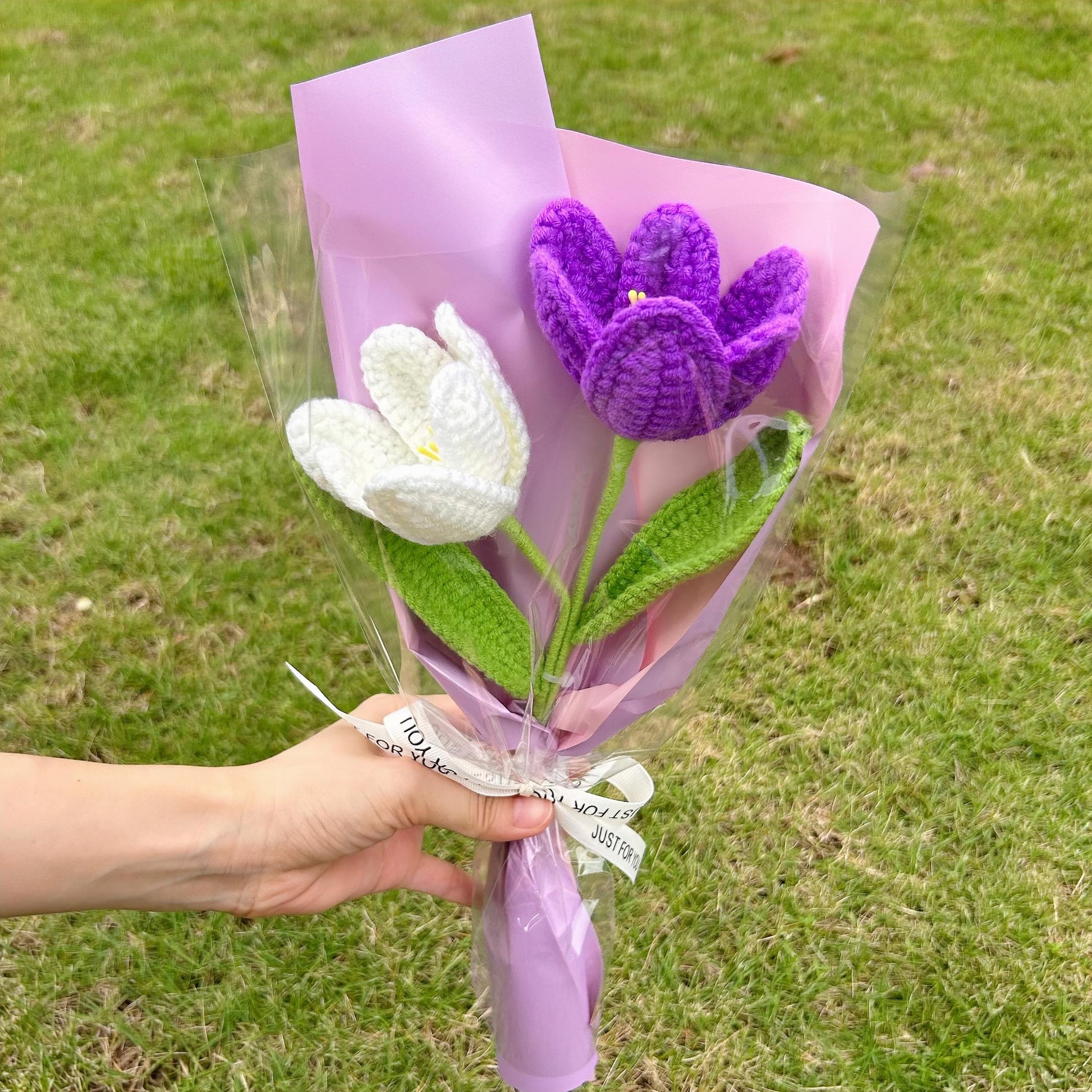 Crochet Tulip Flowers Bouquet,Color Small Handmade Forever Flowers,Bridesmaid,Congratulations,Birthdays,Anniversaries Gifts for Her,Sister