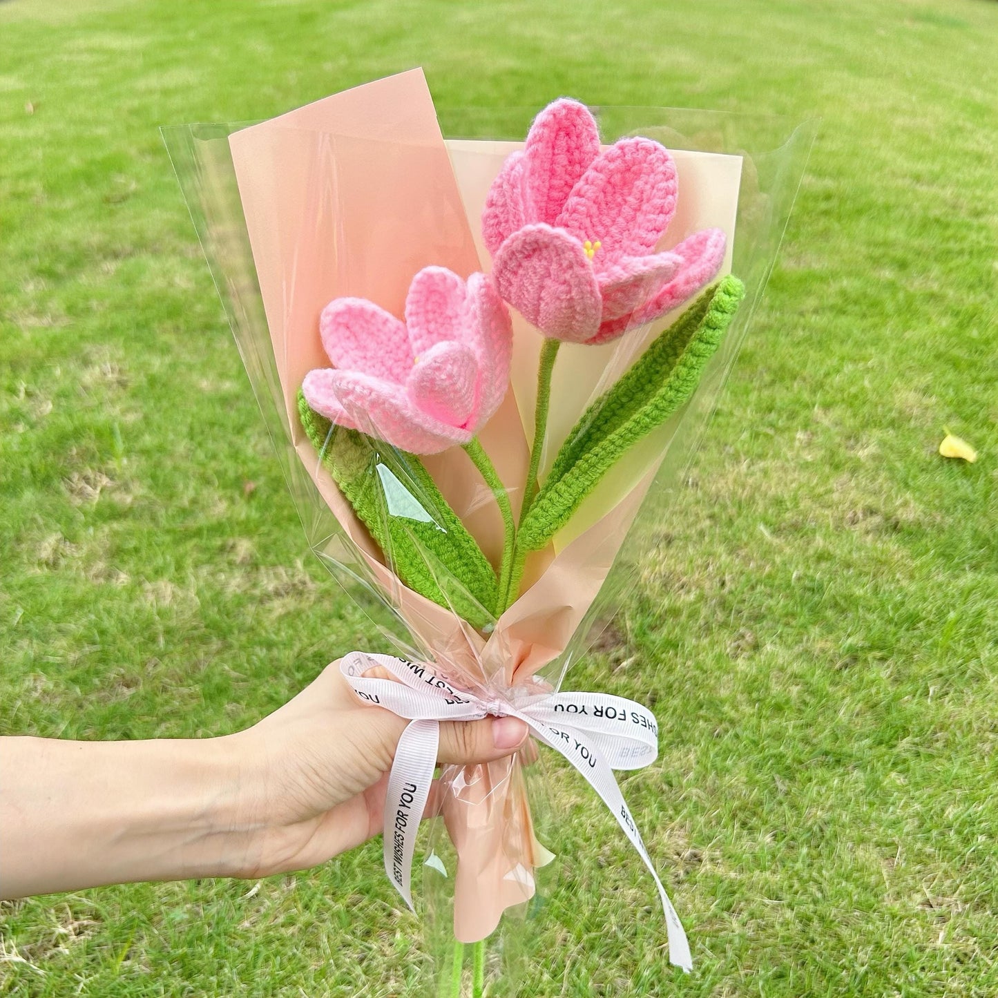 Crochet Tulip Flowers Bouquet,Color Small Handmade Forever Flowers,Bridesmaid,Congratulations,Birthdays,Anniversaries Gifts for Her,Sister