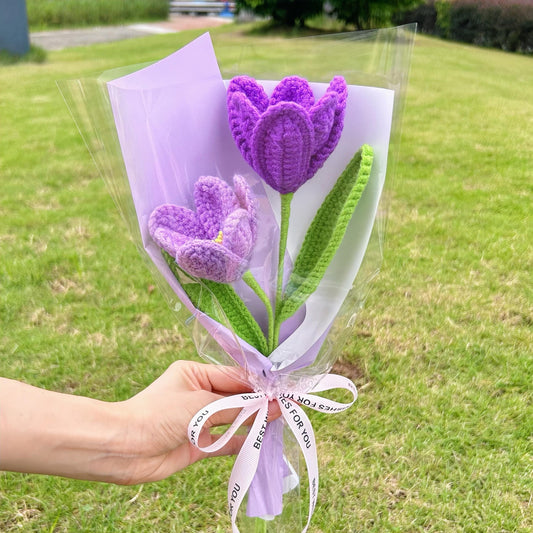 Crochet Tulip Flowers Bouquet,Color Small Handmade Forever Flowers,Bridesmaid,Congratulations,Birthdays,Anniversaries Gifts for Her,Sister