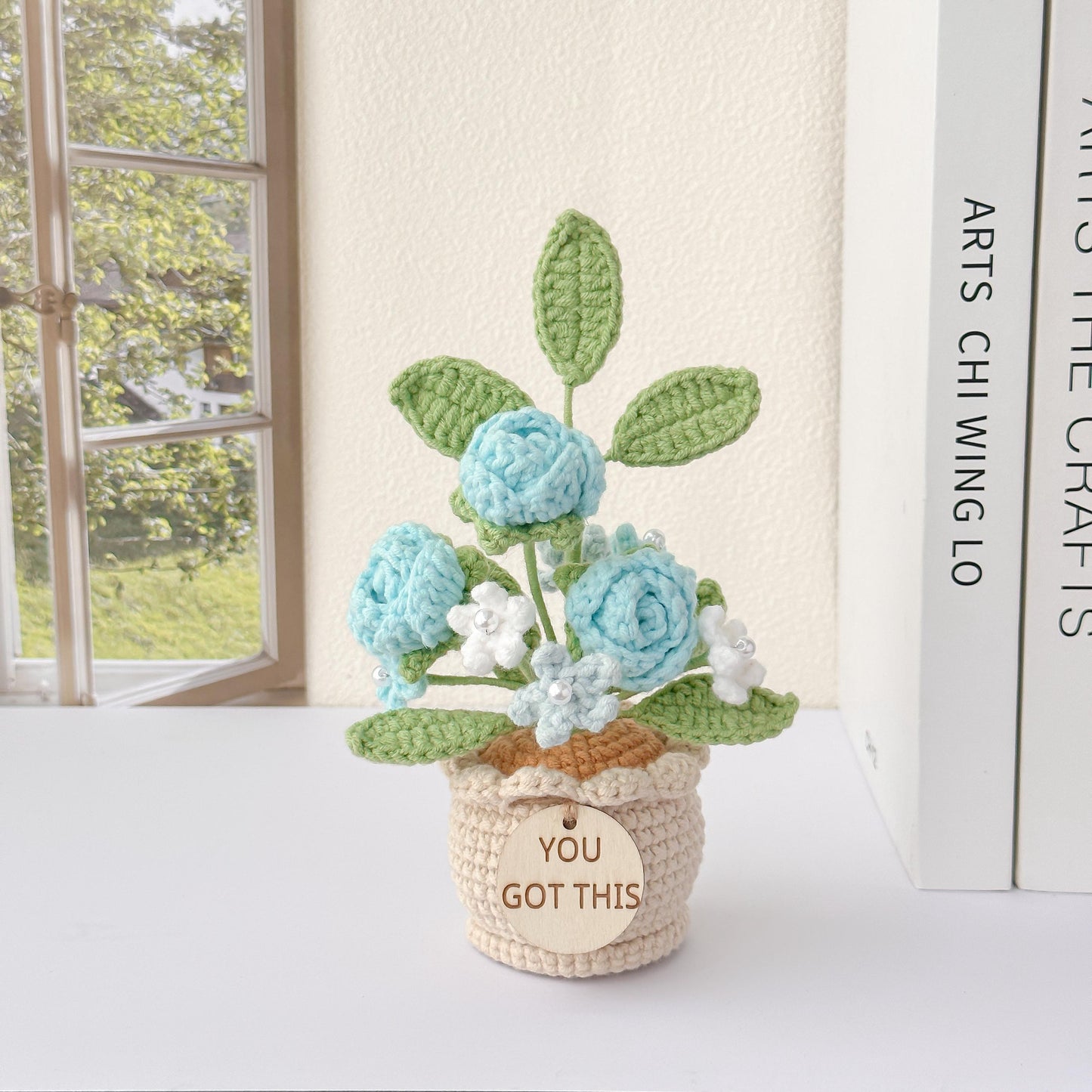 Handmade Crochet Rose Potted Plant, Positive Affirmations Gift