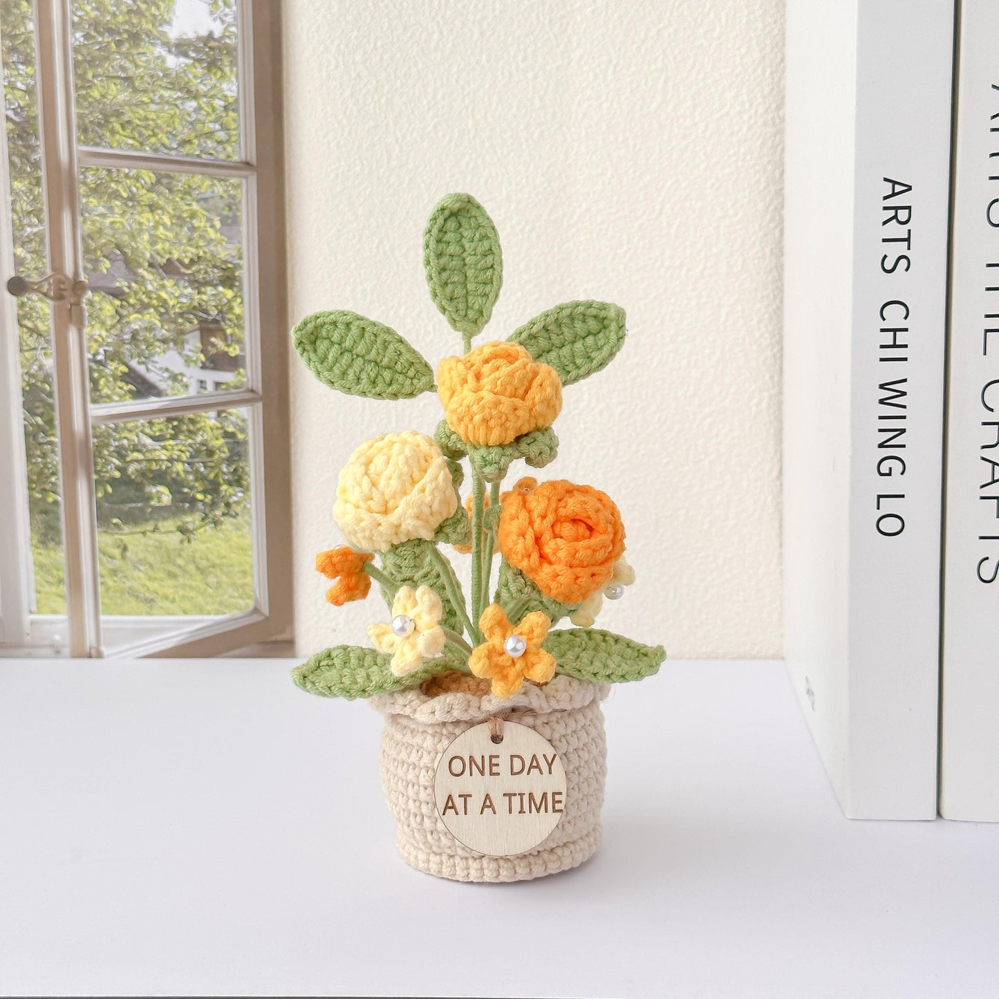 Handmade Crochet Rose Potted Plant, Positive Affirmations Gift