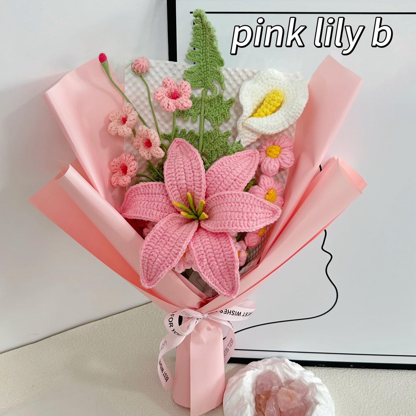 Crochet Lily Bouquet,Handmade Crochet Peony,Rose,Lily,Flower,Purple,Pink,Anniversary,Wedding,Home decor,Birthday Gift,For Girlfriend,Mom