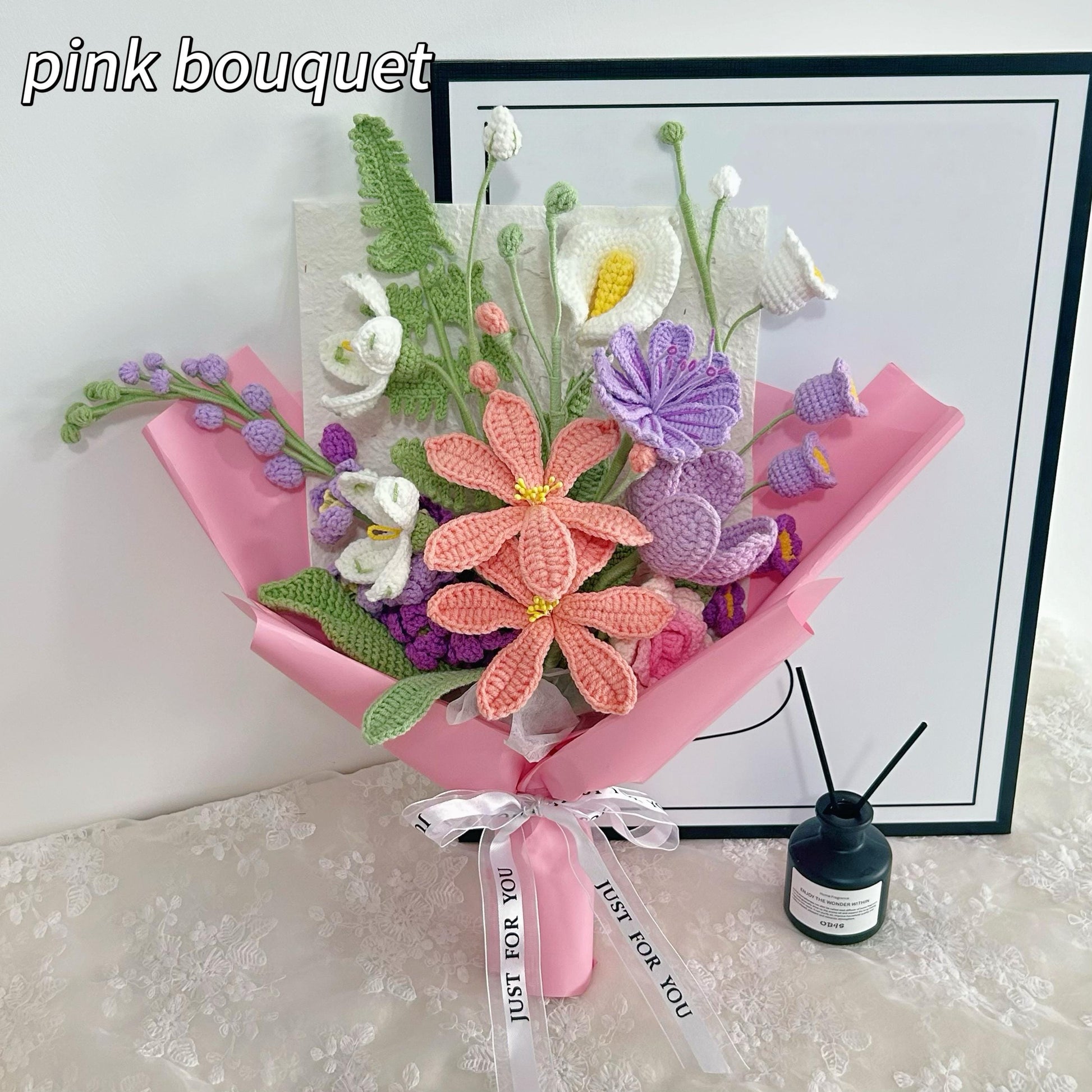 Crochet Lily Bouquet,Handmade Crochet Peony,Rose,Lily,Flower,Purple,Pink,Anniversary,Wedding,Home decor,Birthday Gift,For Girlfriend,Mom