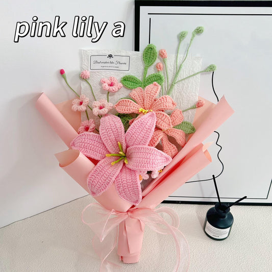 Crochet Lily Bouquet,Handmade Crochet Peony,Rose,Lily,Flower,Purple,Pink,Anniversary,Wedding,Home decor,Birthday Gift,For Girlfriend,Mom