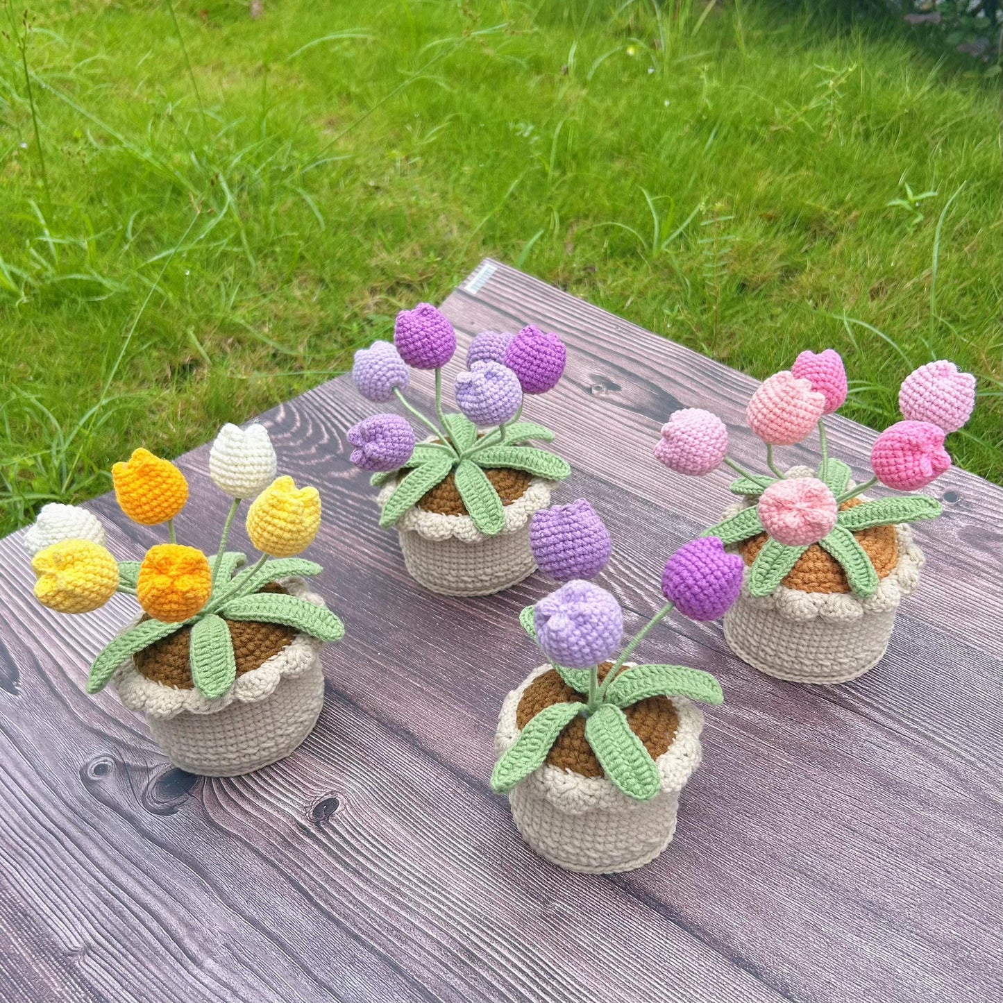 Crochet Tulips In Pot,Home Office Plant,Handmade Crochet Tulip Flower,Unique Home Accent,Potted Plant,Botanical Art,Small Plant Gift For Her