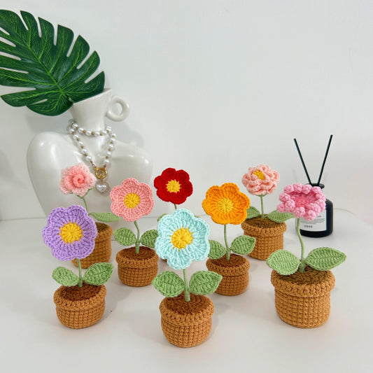 Crochet Flowers in Pot,Mini Potted Plants,Drochet Decorations,Home Table Decor,Birthday,Housewarming,Anniversary,Christmas Gifts for Her
