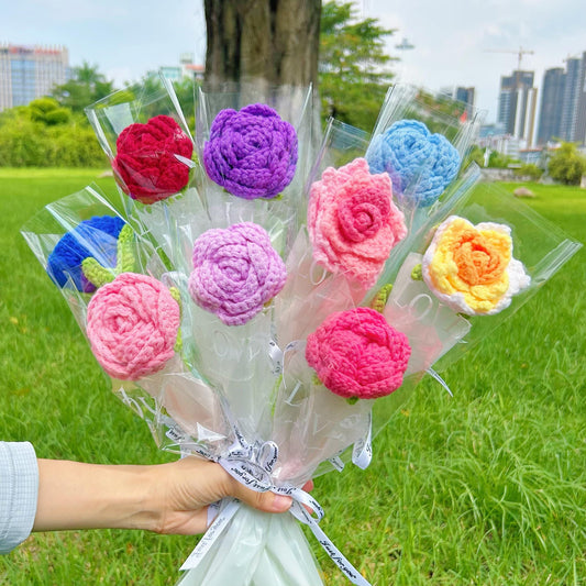 Crochet Rose Flower Bouquet,Handmade Flowers,Bridesmaid Gift,Birthday,Anniversary,Christmas gifts for Girlfriend,Daughter,Wife,Mother,Dad