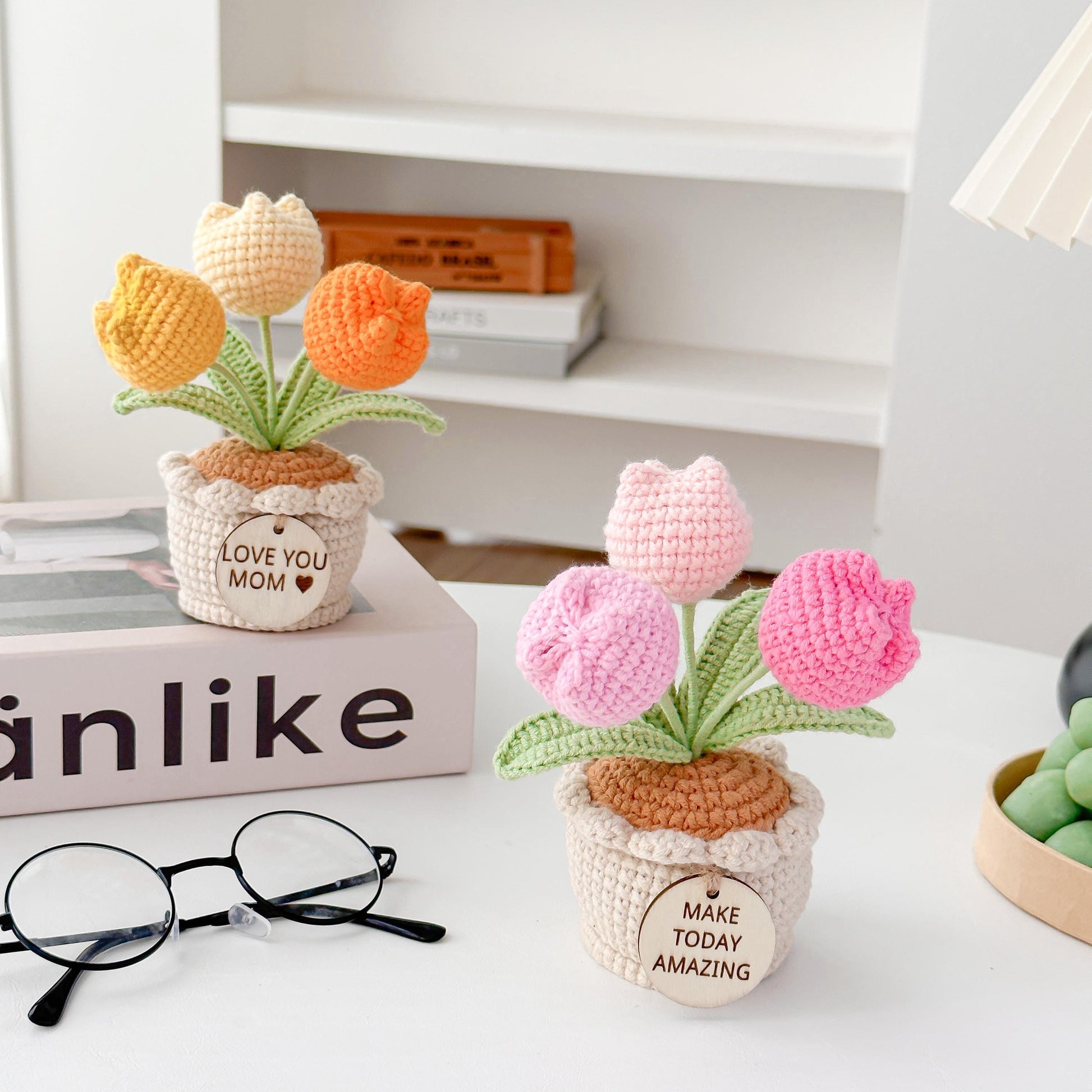 Crochet Flower Pot Gift Set: Handmade Sunflower/Tulip Desk Decor