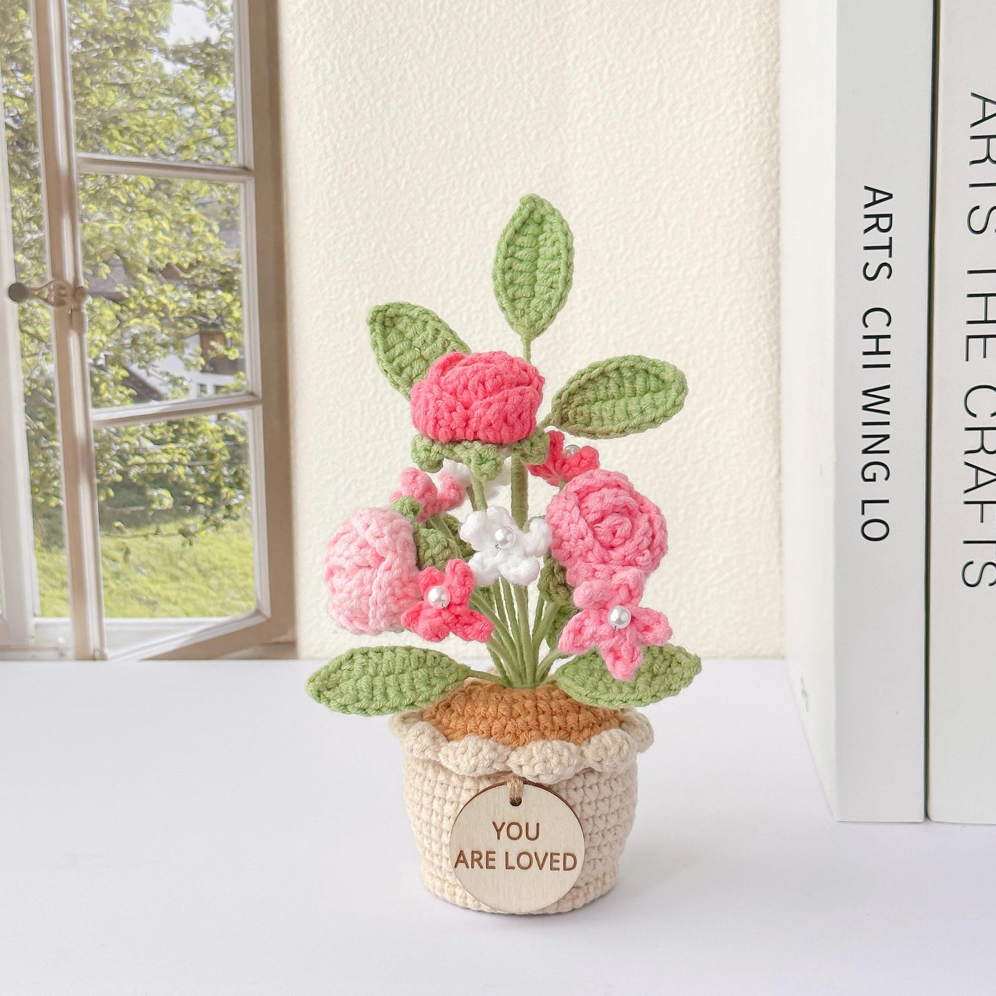 Handmade Crochet Rose Potted Plant, Positive Affirmations Gift