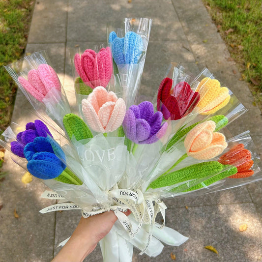 Crochet tulip flower bouquet,handmade crochet flower,forever flower, birthday,wedding,anniversary,bridesmaid gift,for girlfriend,friend,mom