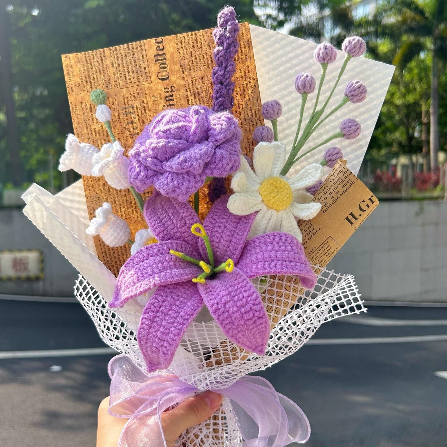 Crochet Blue Lily flowers Bouquet,Handmade Bouquet,Wedding,Anniversary,Graduation,Congratulation gift for girlfriend,Mom,Grandma,Wife,Dad