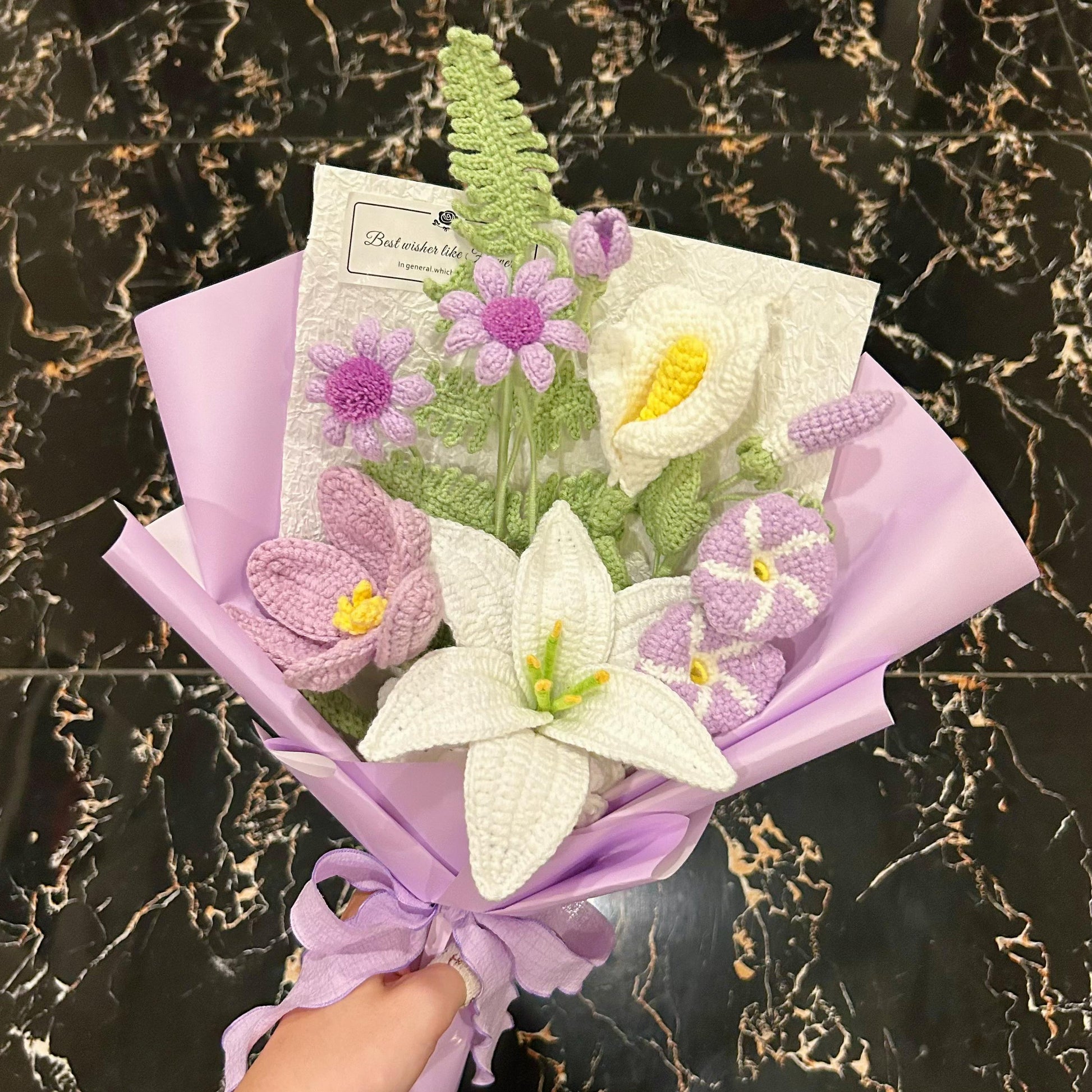 Crochet Purple Flower Bouquet,Forever Flowers,Handmade Lily,Rose,Tulip,Peony,Lily of the valley Flowers Bouquet,Birthday,Anniversary Gift
