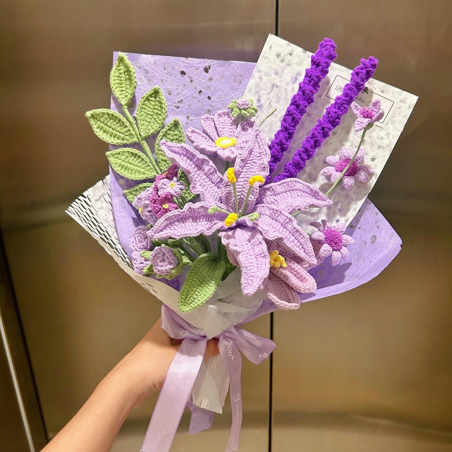 Crochet Purple Flower Bouquet,Forever Flowers,Handmade Lily,Rose,Tulip,Peony,Lily of the valley Flowers Bouquet,Birthday,Anniversary Gift