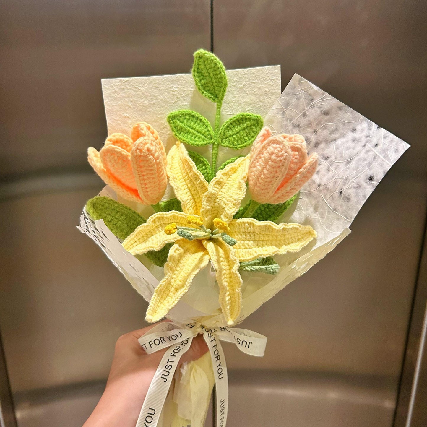 Crochet Yellow Flower Bouquet,Handmade Lily,Rose,Tulip,Peony,Lily of the valley Flower Bouquet,Birthday,Anniversary,Congratulation Gift
