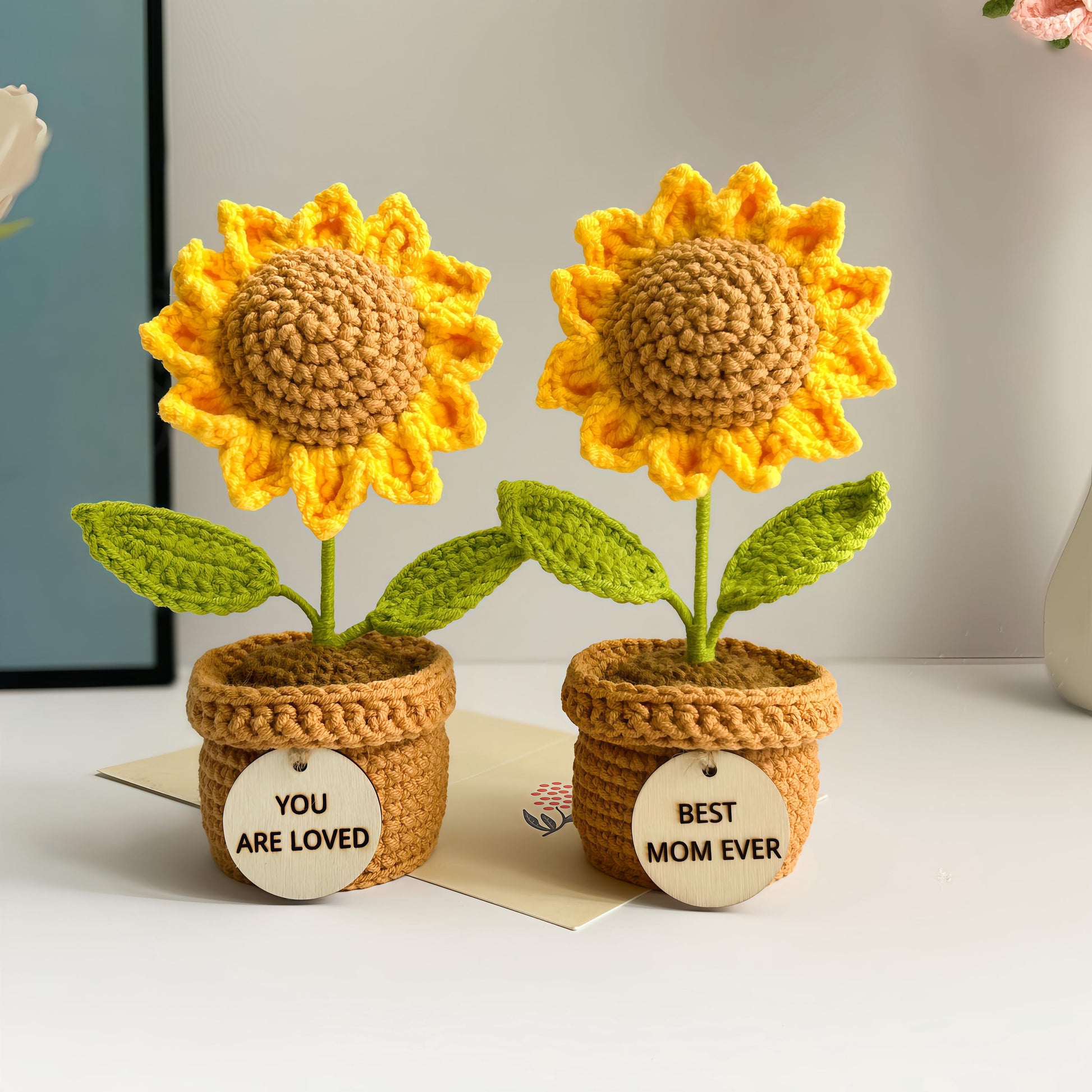 Crochet Sunflower Pot, Personalized Gift, Everlasting Flower Décor