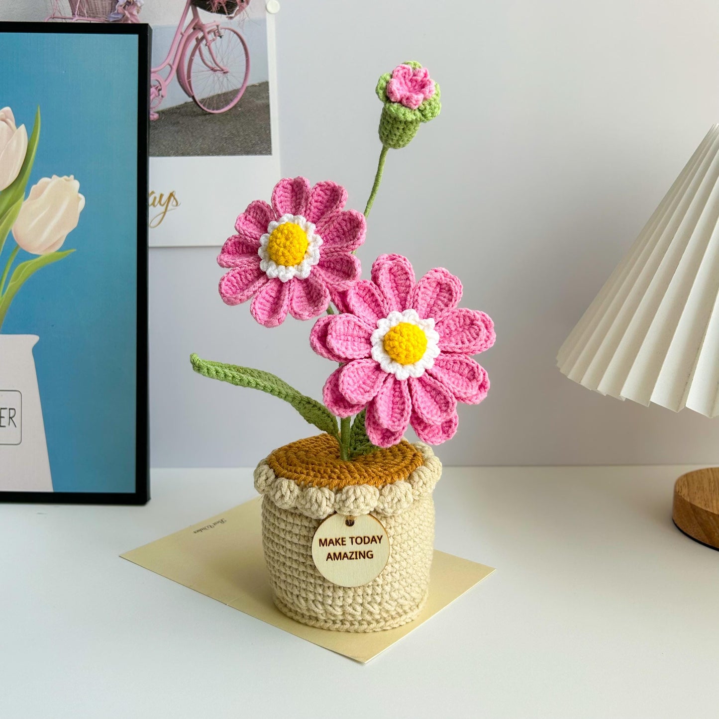 Handmade Crochet Potted Flowers: Emotional Support Desk Decor