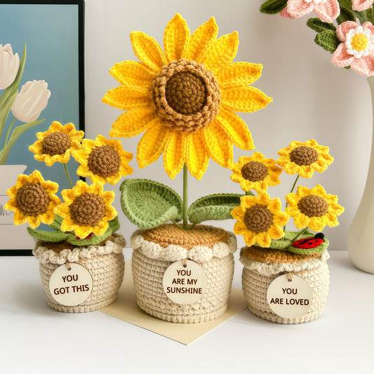 Crochet Sunflower Gift: Handmade Emotional Support Plant with Custom Tag