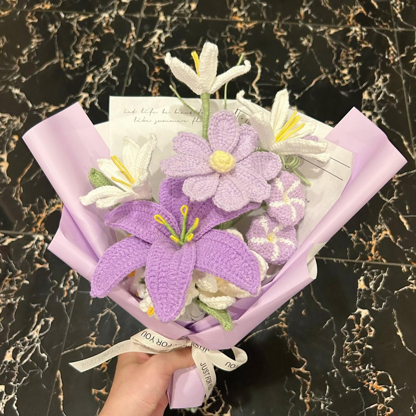 Crochet Purple Flower Bouquet,Forever Flowers,Handmade Lily,Rose,Tulip,Peony,Lily of the valley Flowers Bouquet,Birthday,Anniversary Gift