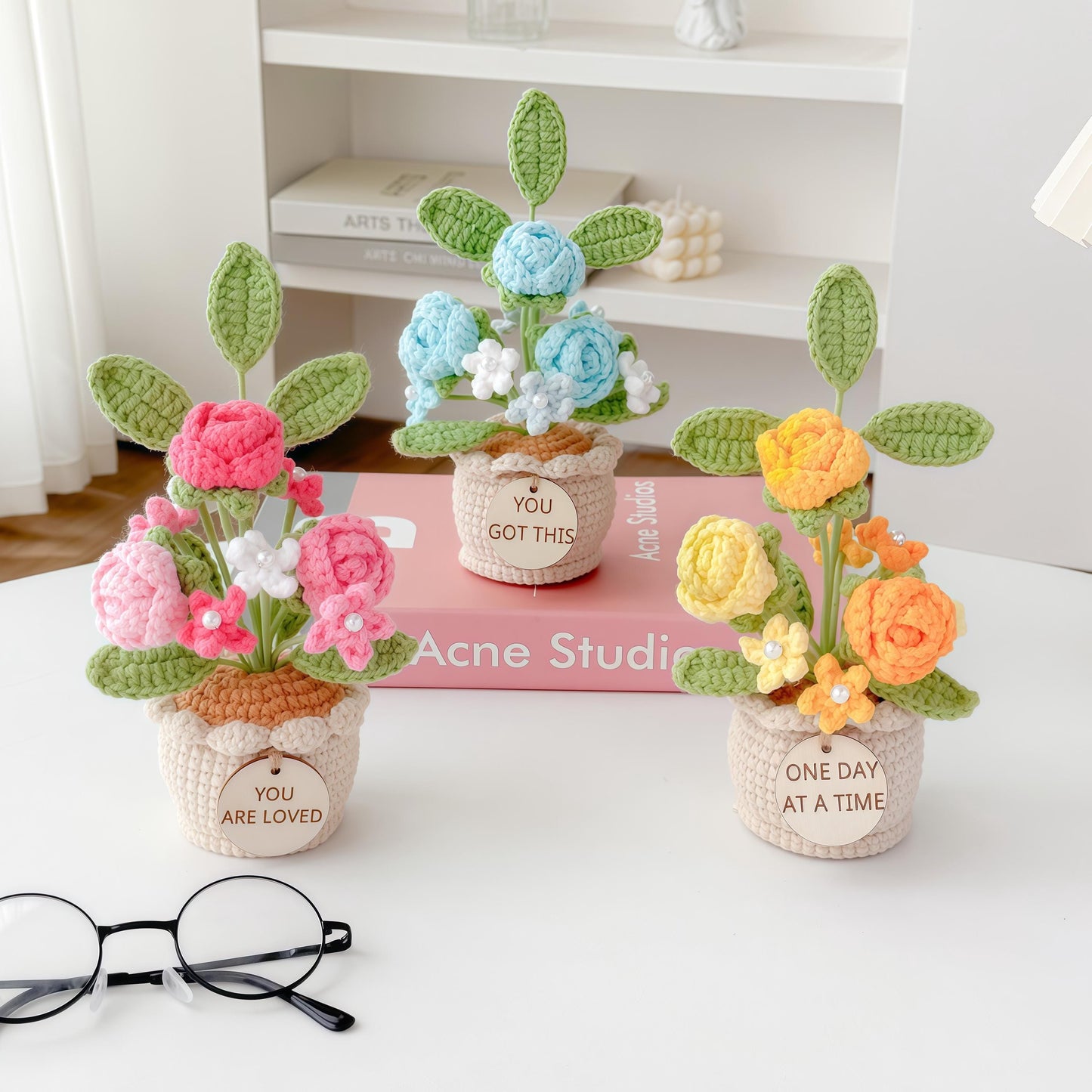 Crochet Rose Potted Plant, Handmade Floral Gift