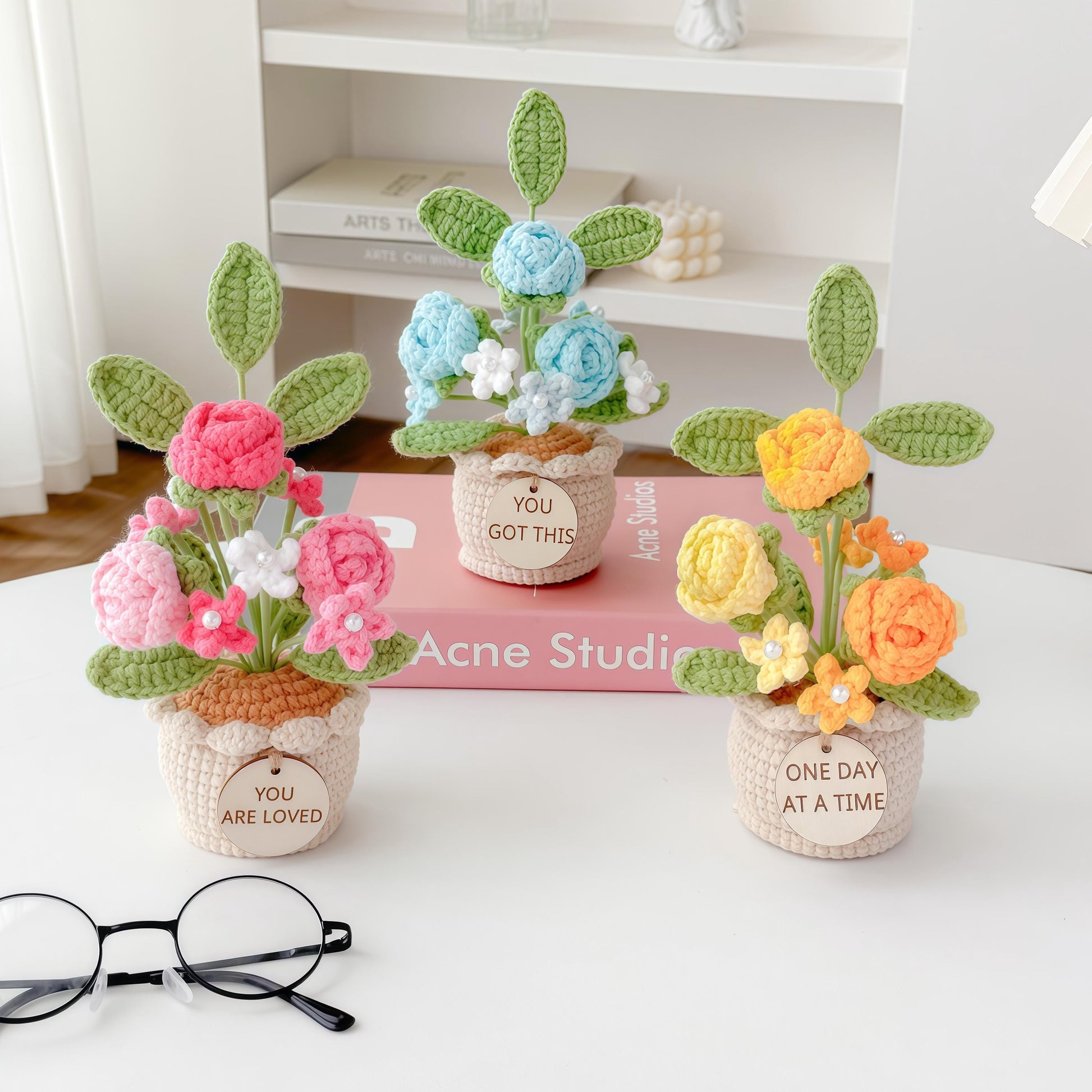Crochet Rose Potted Plant, Handmade Floral Gift