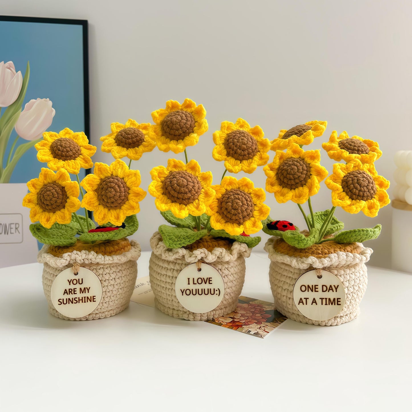 Crochet Sunflower, Personalized Get Well Soon Gift, Sending Hugs