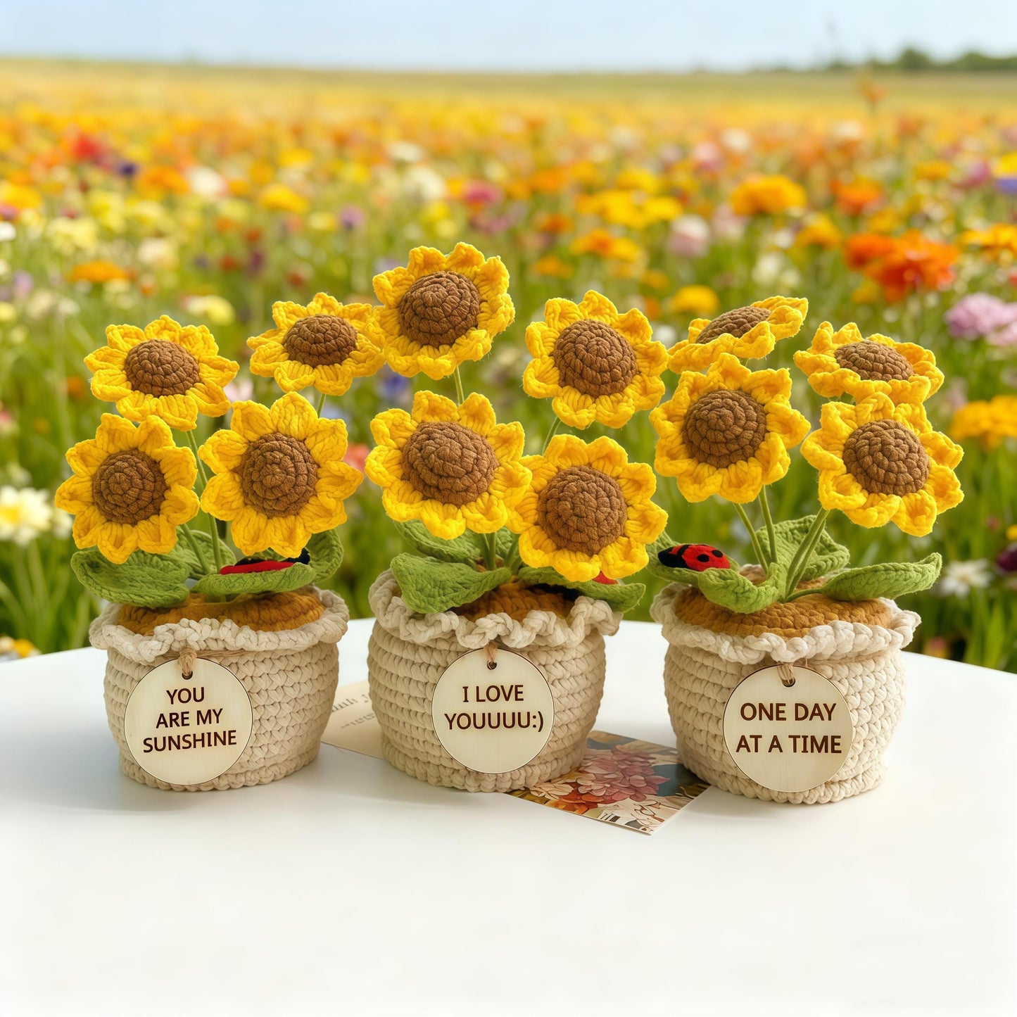Crochet Sunflower Pot, Personalized Gift, Everlasting Flower Décor