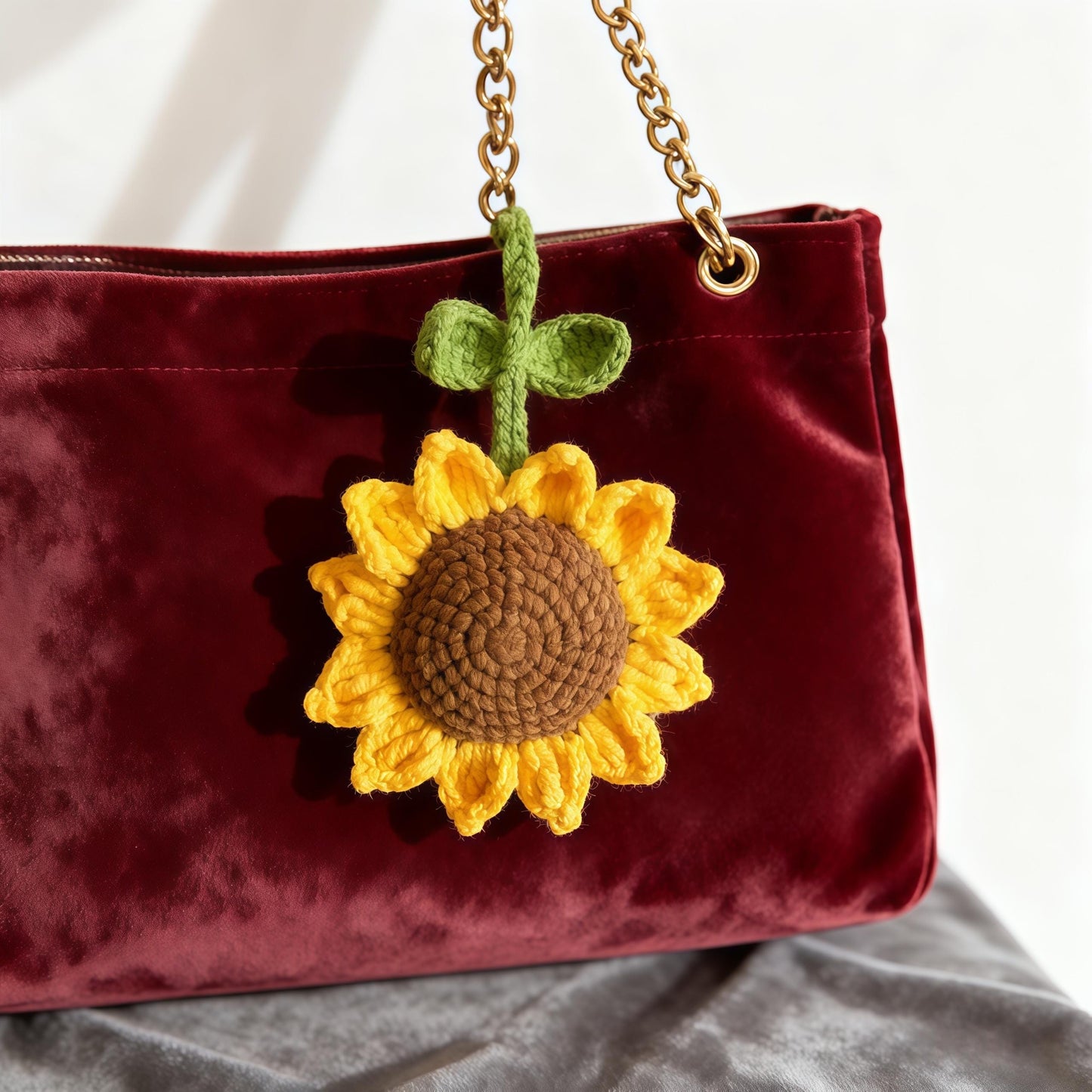 Crochet Sunflower Bag Charm: Handmade Purse Decor