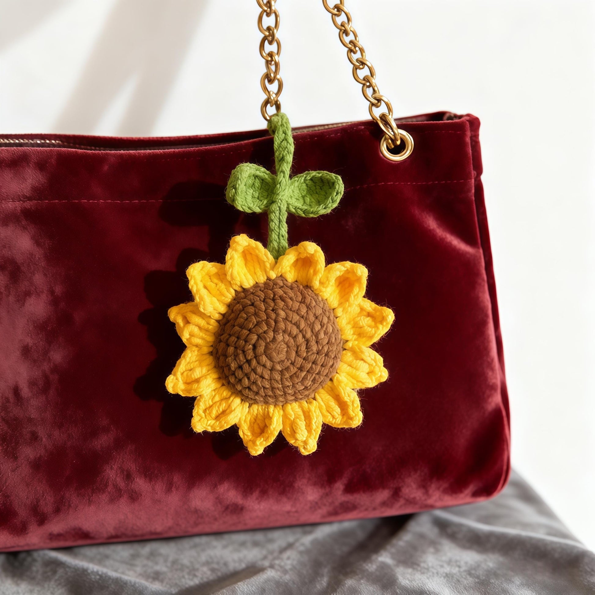 Crochet Sunflower Bag Charm: Handmade Purse Decor