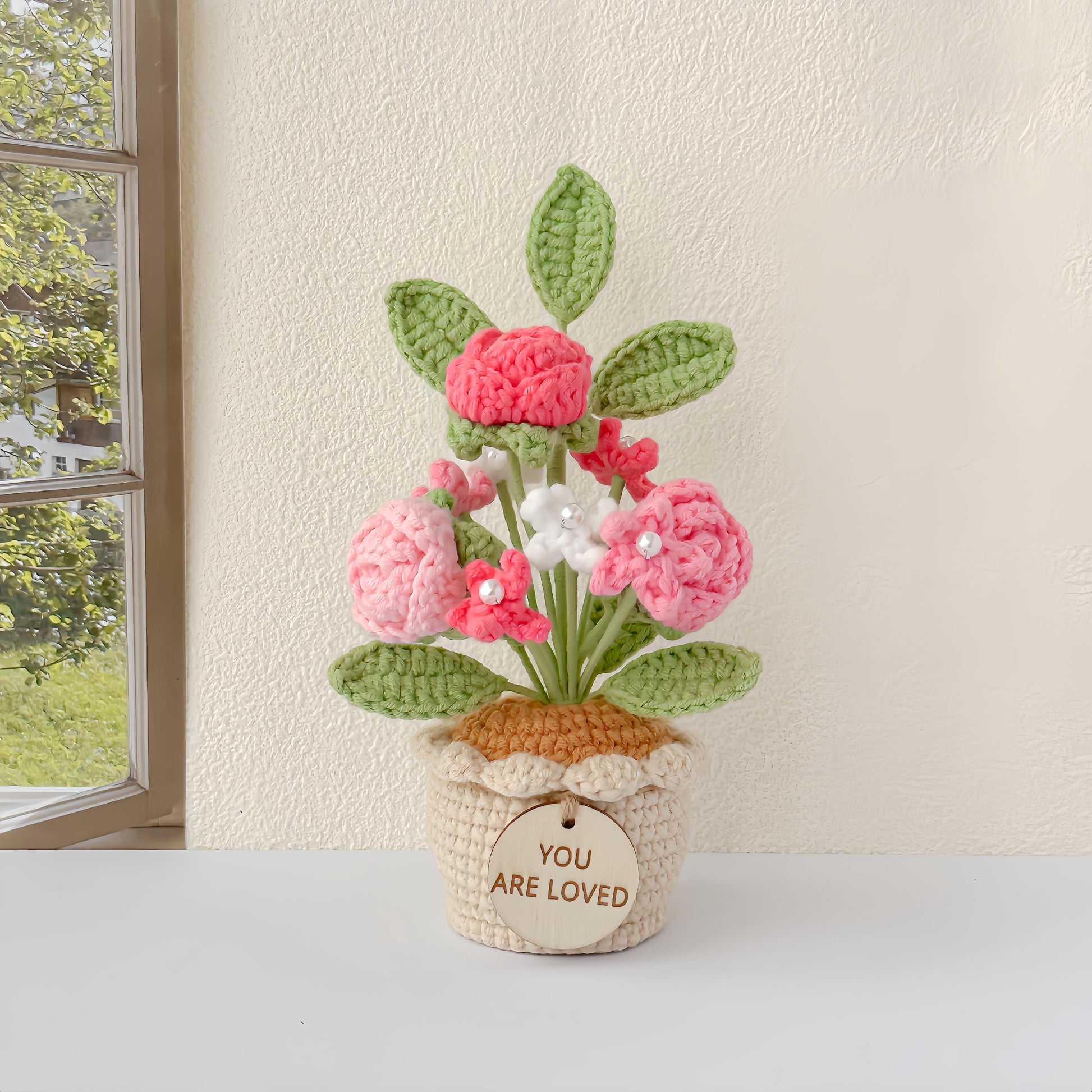 Crochet Rose Potted Plant, Handmade Floral Gift