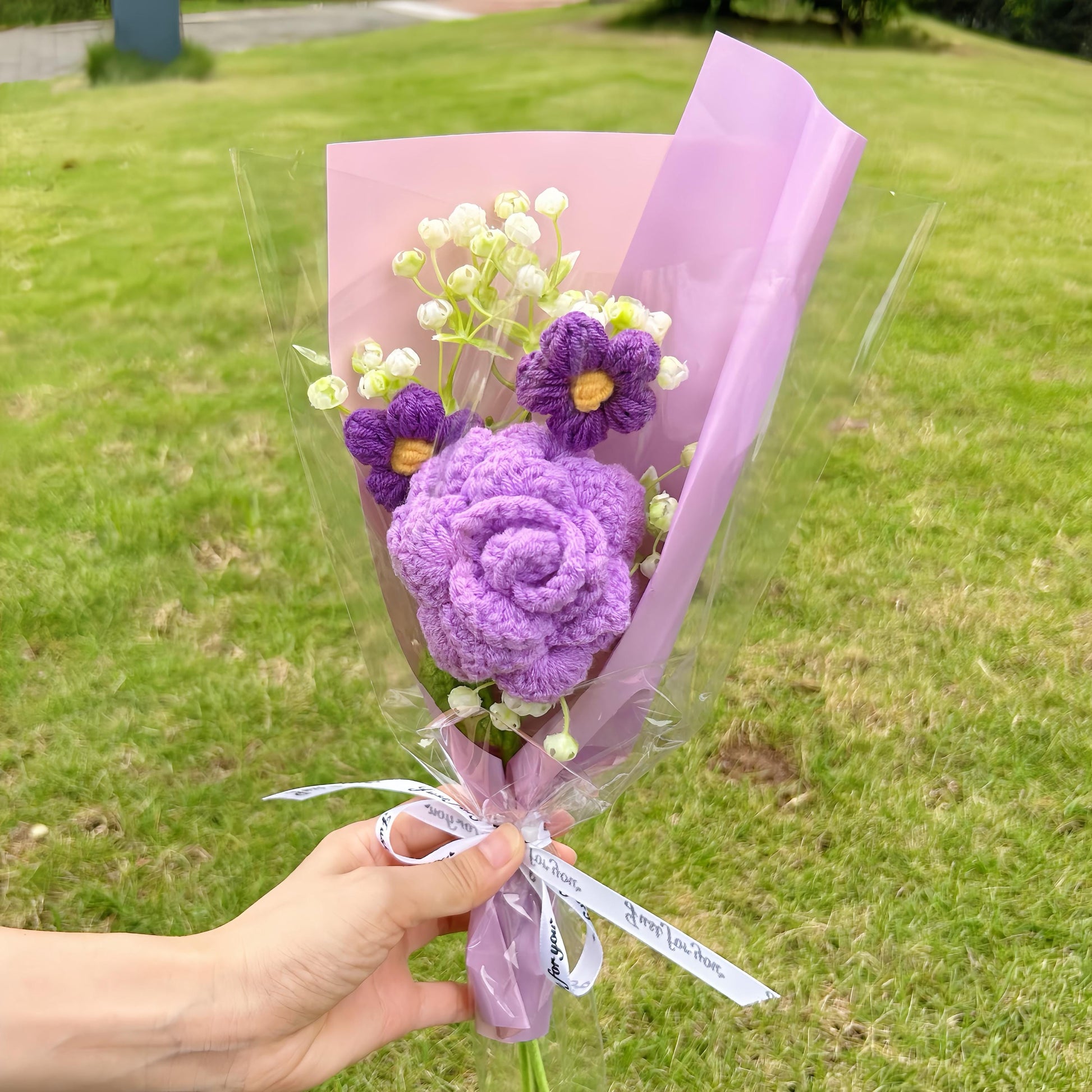 Crochet Rose Flower Bouquet,Tulip Small Bouquet,Bridesmaid Gift,Birthday,Anniversary,Graduation Gifts for Parent,Grandma,Girlfriend,Friend